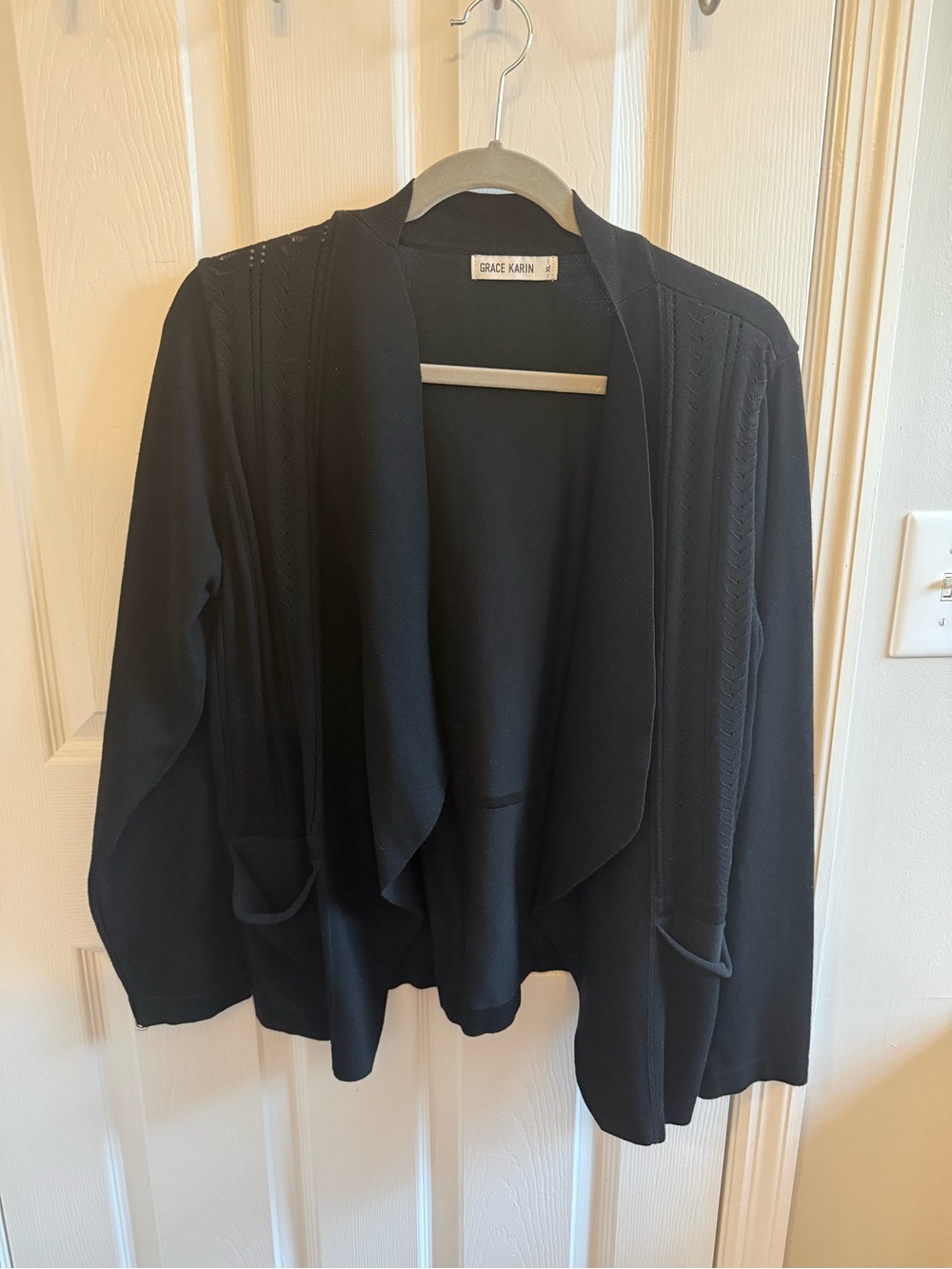 Grace Karin Black Open-Front Draped Cardigan